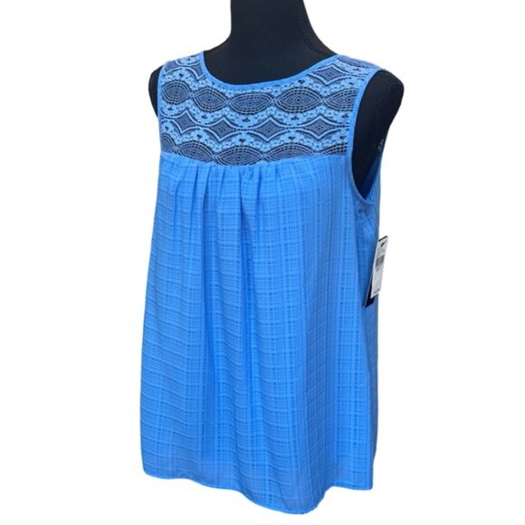 NWT - AB Studio Blue Lace Blouse - Picture 4 of 5